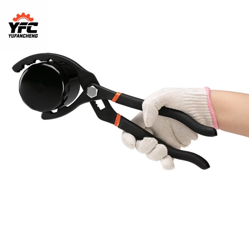 YFC oil filter pliers with ergonomic grip in use
